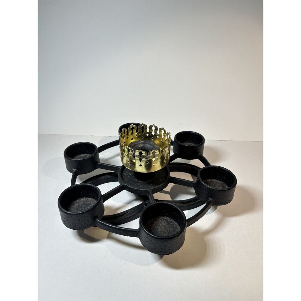 Vintage Black Cast Iron Lazy Susan Candelabra - Candles Rotate Over Base